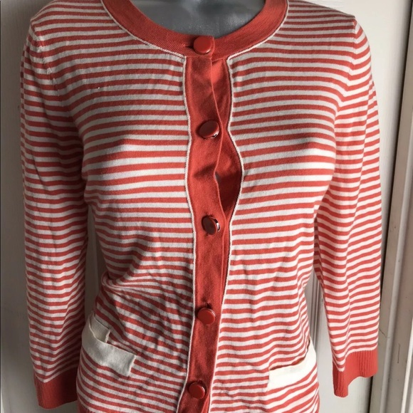 Talbots Coral Striped Cardigan Medium-Button Down - Picture 2 of 8